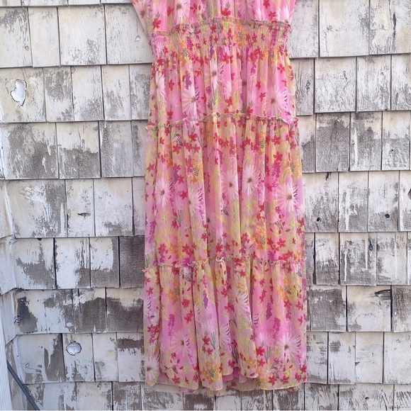 Taylor Floral Pink Halter Mock Neck Sleeveless Elastic Waist Maxi Dress - Picture 6 of 10